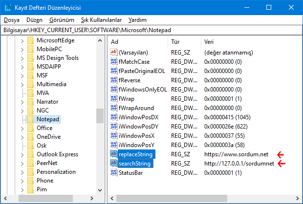 Registry de Ctrl + H değerleri Registry de Ctrl + H değerleri