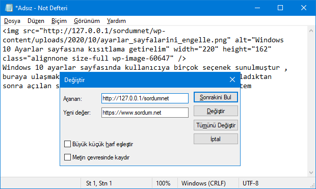 Not defterinde Ctrl + H özelliği Not defterinde Ctrl + H özelliği