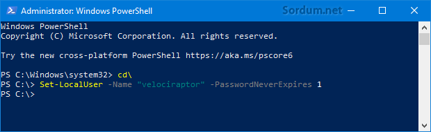 powershell komutu ile parola geçerlilik süresi