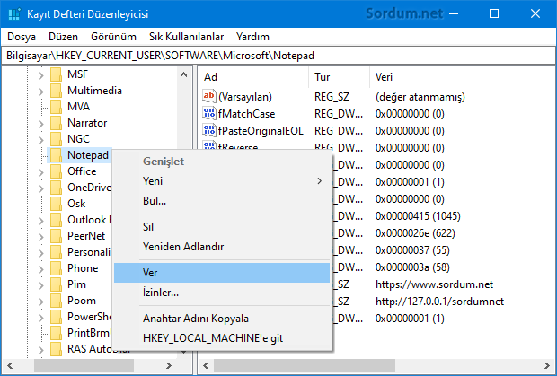 Registry anahtarını ver Registry anahtarını ver