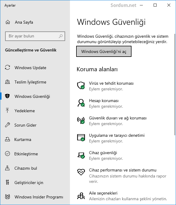 Windows güvenliği arayüzü