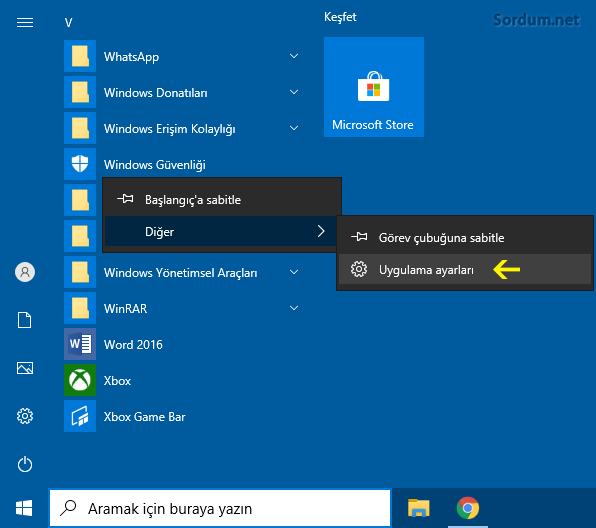 Windows güvenliği uygulama ayarları