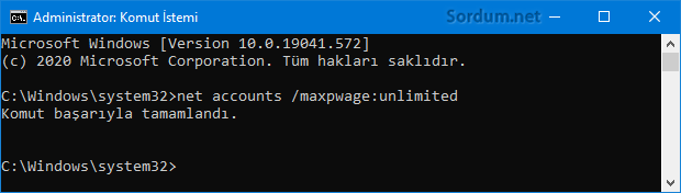 Yerel kullanıcı şifreleri sona ermesin