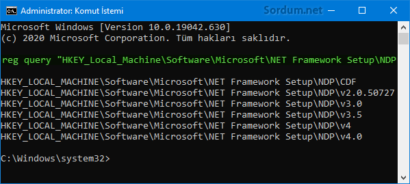 Cmd komutu ile Netframework sürümünü bulun