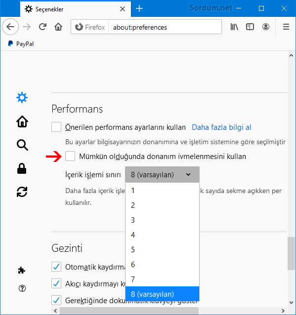 Firefox donanım ivmelenmesi tiki