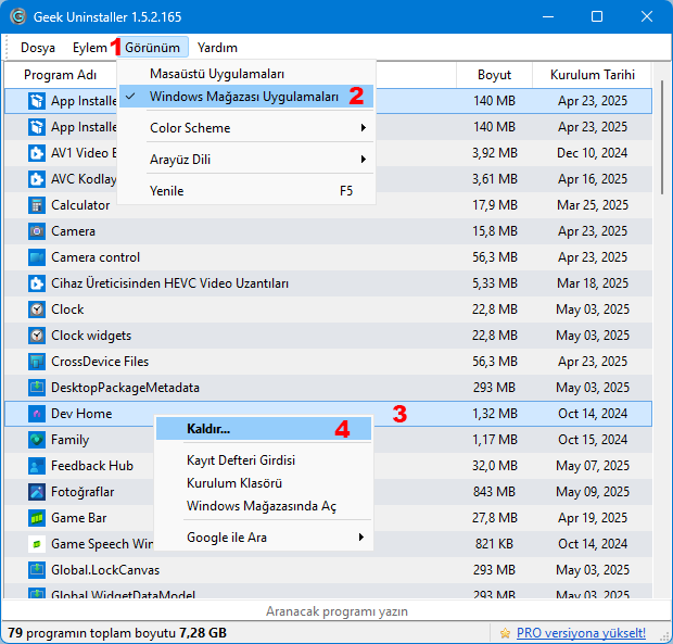 Geek Uninstaller ile Mağaza uygulamalarını kaldır