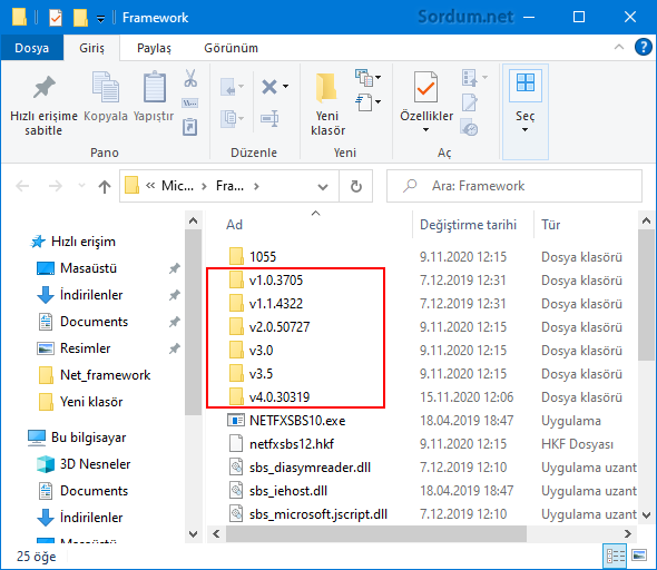 NET Framework klasörleri