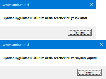 Vbscript ile oturum açma seçeneklerini yasakla