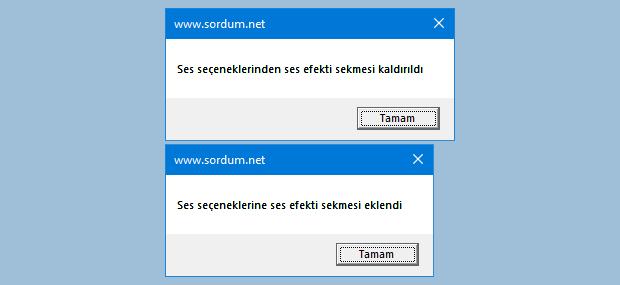 Vbscript ile ses efekti sekmesini kaldır