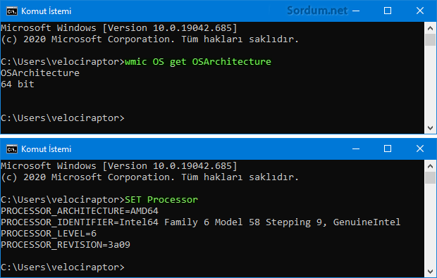cmd den işletim sistemi ve Cpu mimarisini öğrenme