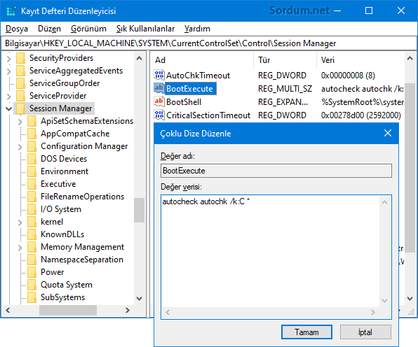 Disk kontrol registry
