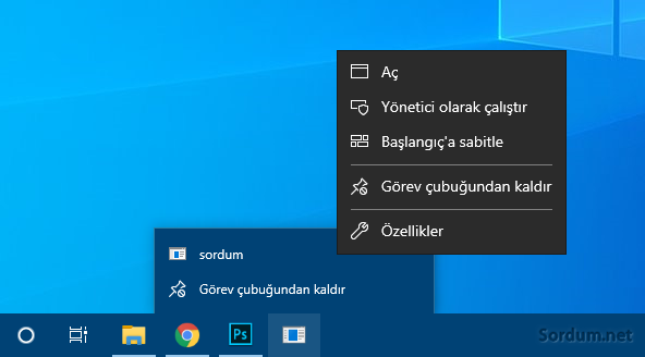 Görev çubuğundaki exe ikon özellikleri