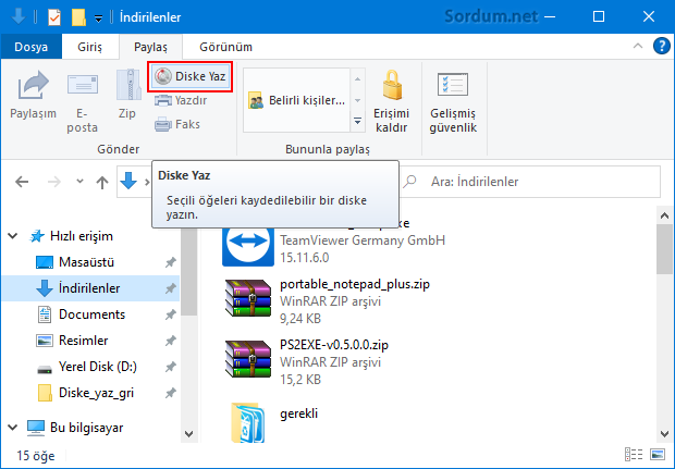 cd veya DVD yi diske yazdır