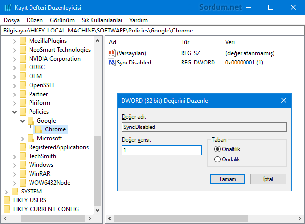 Chromede eşitlemeyi kapat registry kaydı Chromede eşitlemeyi kapat registry kaydı