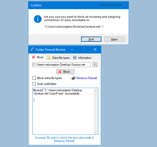 Folder Firewall Blocker ile engelleme