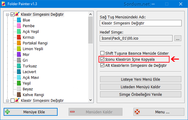 Folder painterde İkonu klasör içine kopyala