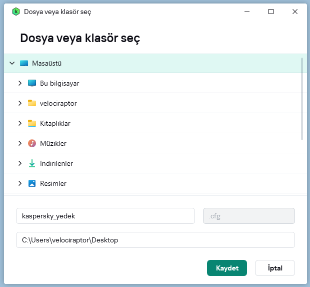 Kaspersky ayarları dışa aktar