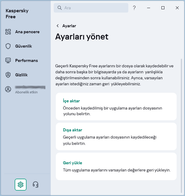 kaspersky export - Import özelliği