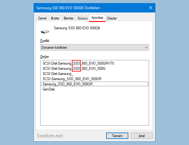 Aygıt yöneticisinde Sata SSD disk