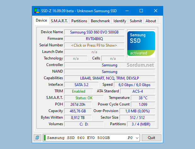 SSD-Z yazılım arayüzü