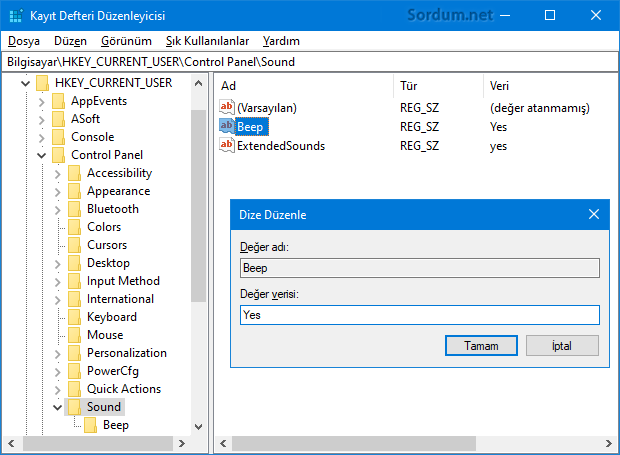 Bilgisayar bip tonlarının regstrydeki yeri