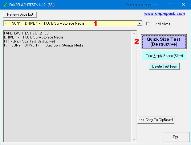 Fake flash test yazılım arayüzü