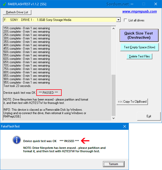 Fake Flash test Passed uyarısı