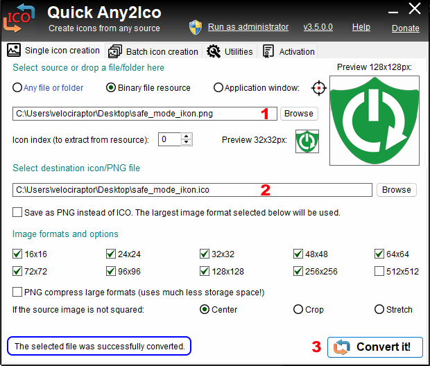 quickany2ico ile resimden ikon yap