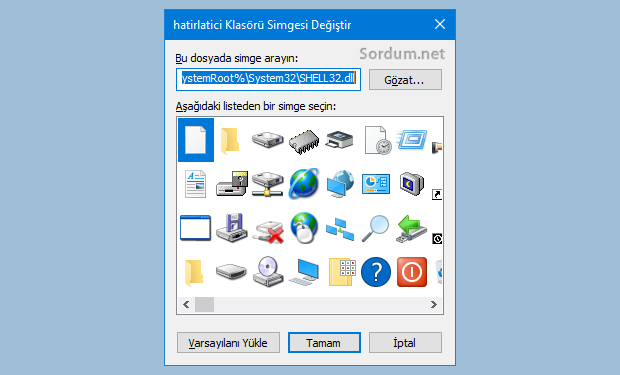 Simge değiştir penceresi