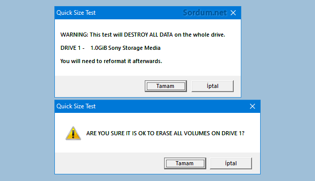 USb boyut testi FakeFlashtest