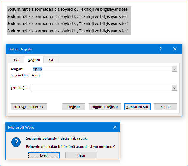 Microsoft Word satır boşlukları silindi