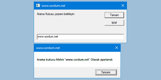 Arama kutusu yazısını script ile belirle