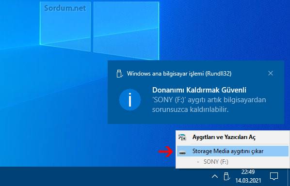 Donanımı kaldırmak güvenli penceresi