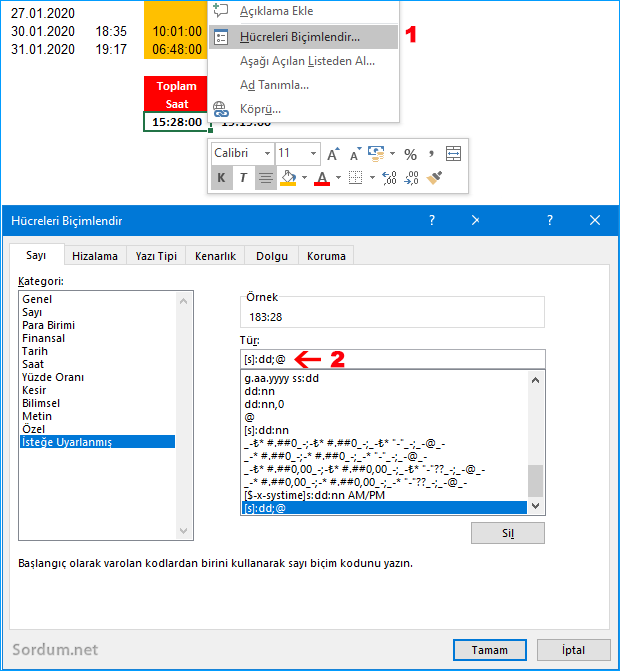 Excel saat toplamı hatası giderildi