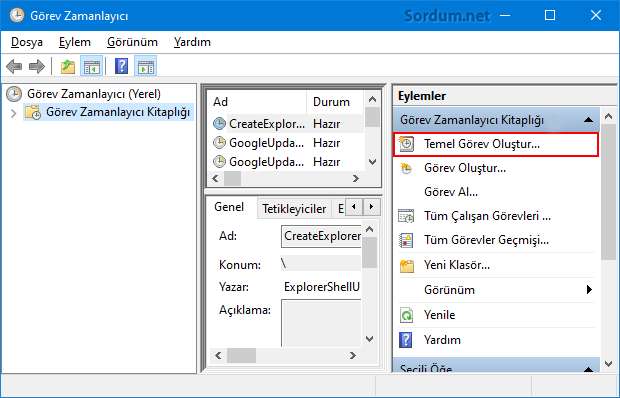 Zamanlanmış temel görev oluşturalım