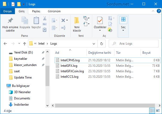 Intel Log dosyaları