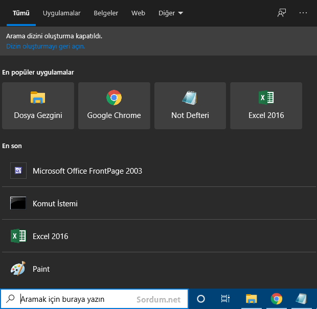Windows 10 arama kutusu