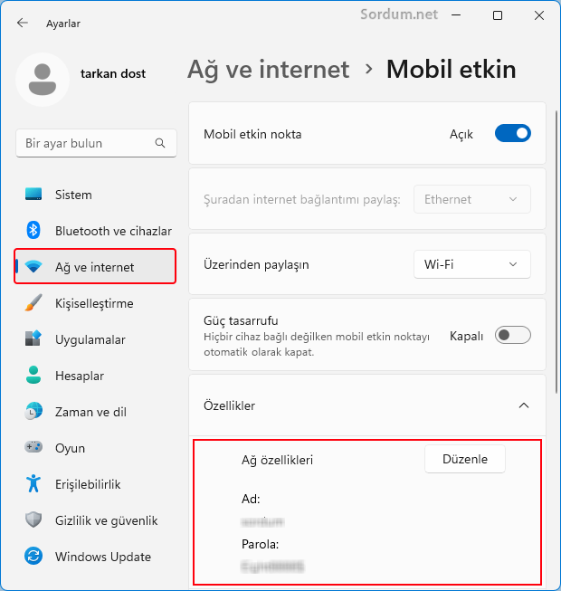 Mobil etkin Nokta şifresi