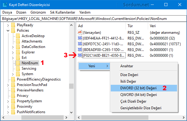 Ağ simgesini gizleme registry değeri