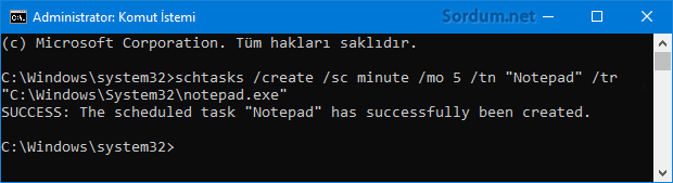 Cmd ile zamanlanmış görev oluştur
