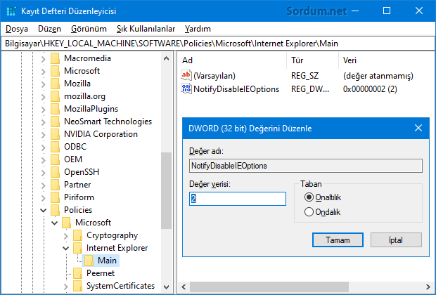 İnternet exploreri EDGE ye yönlendir reg kaydı