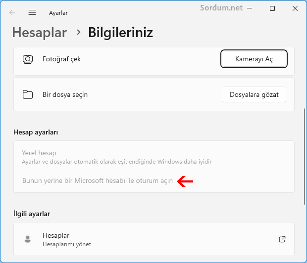 Microsoft hesabı kullanımı yasak