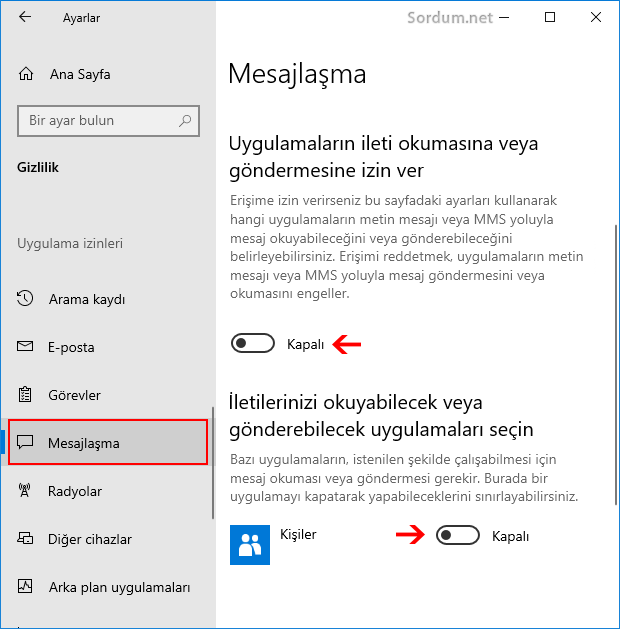 Uygulamalar mesajlara erişemiyor