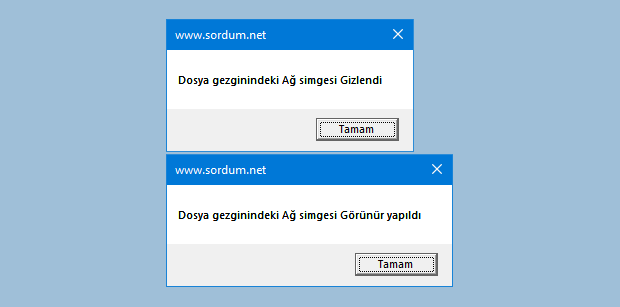 Vbscript ile ağ simgesini gizle veya göster