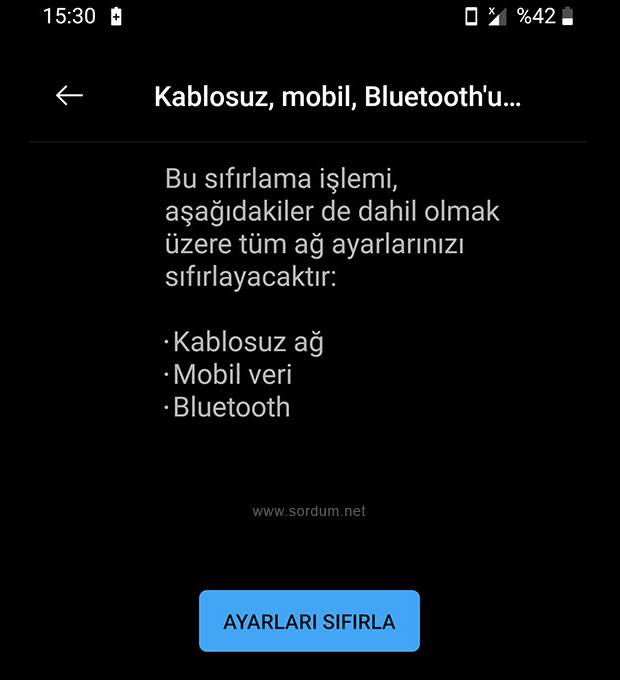Android ağ ayarlarını sıfırla