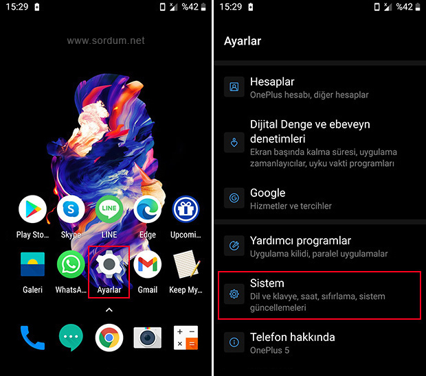 Android sistem ayarları
