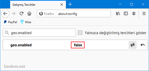 Firefox geo enabled False olsun