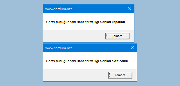 Görev çubuğundaki havadurumunu kaldır