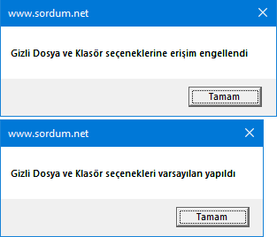 Vbs ile klasör seçeneklerini engelle