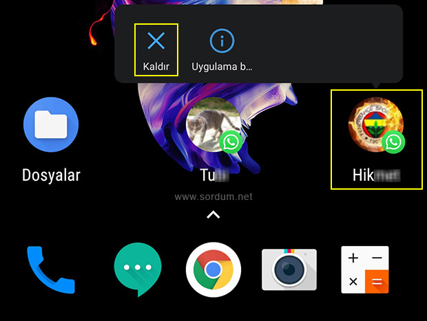 whats App sohbet kısayolunu kaldır